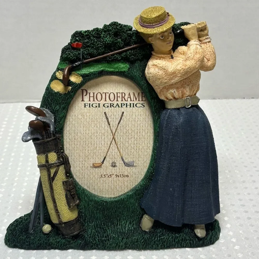 Vintage 1993 Figi Graphics 3D Resin Lady Golfer Tabletop Photo Frame